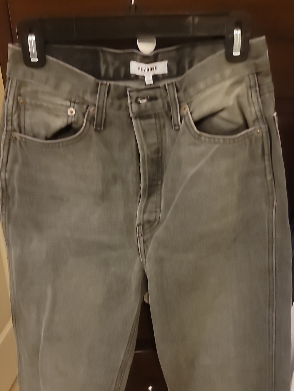 NWOT Re/Done Womens High Rise Gray Button Fly Straight Leg Grey Jeans Size 27